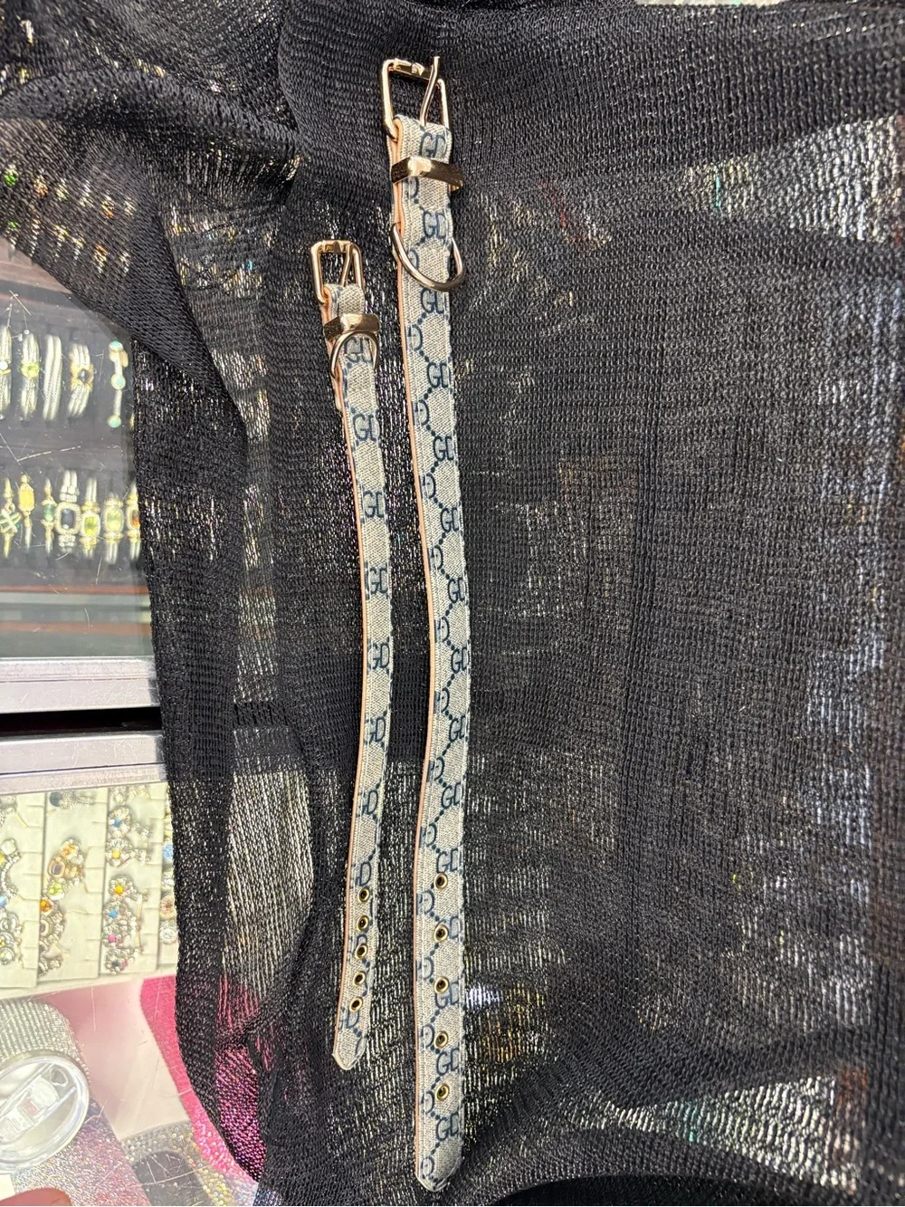 Monogram Print Denim Strap Bracelet - Blue